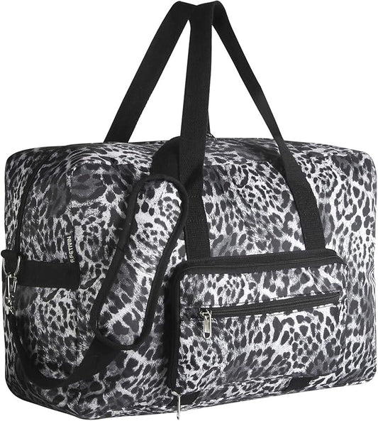 F.FETIVIN Travel Foldable Waterproof Duffel Bag - Lightweight Carry on Luggage Tote Duffel Bag(Leopard Print)