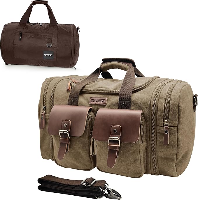 Wildroad Travel Bags for Men, Gym Bag & Duffle Bag for Travel, Carry on Duffel Bag 3 IN 1 Expandable Overnight Weekender Bag (Coffee, Large-50L+ Gym Bag)