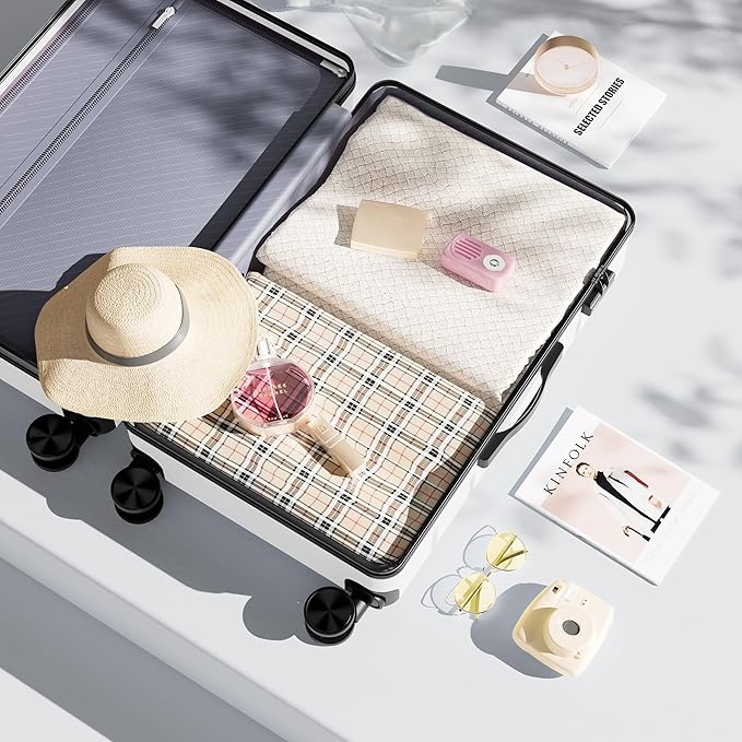 OLIXIS 20 Inch Carry-On Luggage, Hardside Suitcase with Spinner Wheels, Lightweight ABS Hard Shell Travel Luggage, TSA Approved Lock, Expandable Small Suitcase for Business & Travel–White