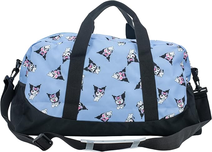 Kuromi Girls Duffle Bag, 16 x 10 x 6.5 inch, Travel Sleepover Dance Bag with Pockets, Purple