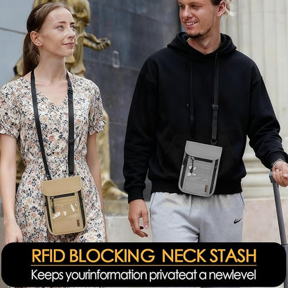 Travel Neck Wallet RFID Blocking – Hidden Passport Holder & Anti-Theft Money Pouch for Men & Women, Lightweight Concealed Undergarment Organizer with Adjustable Strap, Secure Document Holder