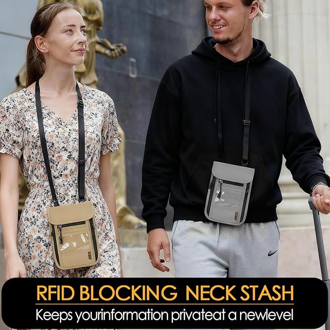 Travel Neck Wallet RFID Blocking – Hidden Passport Holder & Anti-Theft Money Pouch for Men & Women, Lightweight Concealed Undergarment Organizer with Adjustable Strap, Secure Document Holder