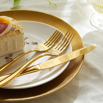 HIKAA Forged Silverware Set Stainless Steel Flatware Set,Service for 8,Matte Satin Polished Cutlery Set,Dishwasher Safe (Gold, 40PCS)