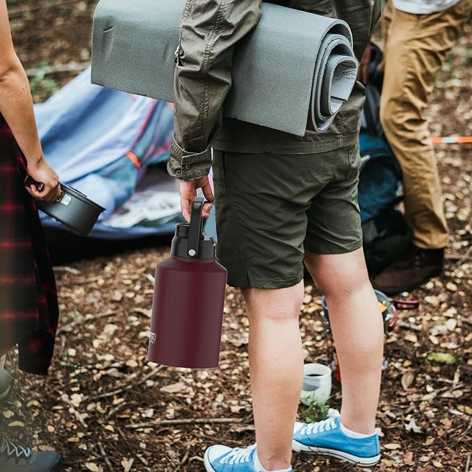WATERSY 1 Gallon Water Bottle Insulated(Cold for 48 Hrs),BPA Free&Leak Proof,128oz Stainless Steel Water Jug,Big thermo,Large Water Bottle with Handle for Gym,Hiking,Camping&Travel,Brick Red