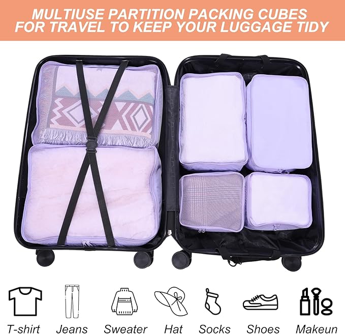 PATIKIL 6 Set Travel Packing Cube, Travel Bags Organizer for Luggage Waterproof Suitcase Organizer Bags Set Travel Essentials with Shoe Bag for Carry on Suitcases, Pink