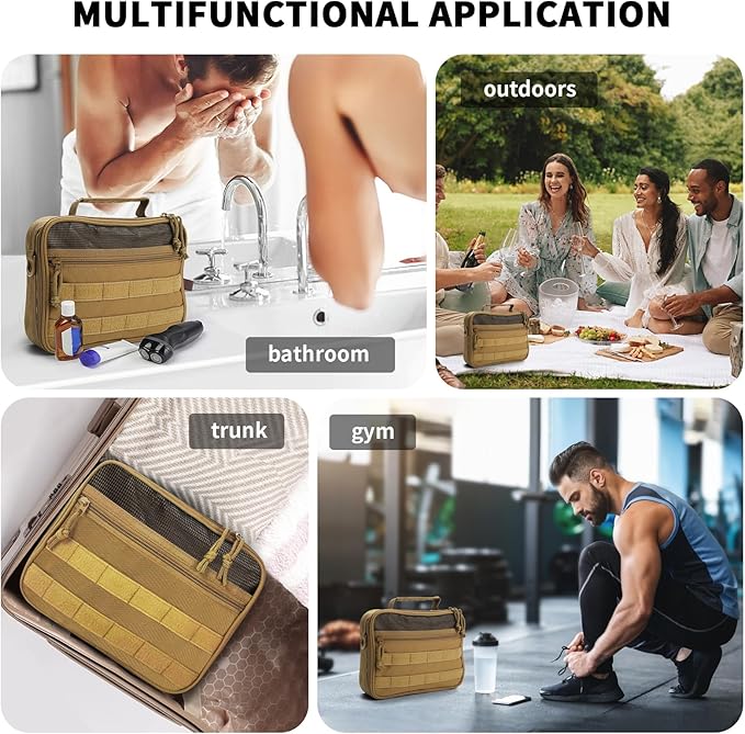 SMONT Toiletry Bag for Men Travel Toiletry Organizer Dopp Kit Travel Organizer Toiletries Tactical Bag Shaving Hygiene Bag Bathroom Hanging Men's Toiletry Bag for Short Trips Brown