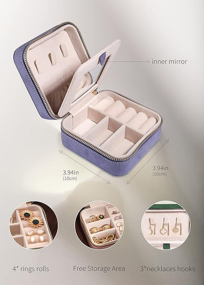 S.Leaf Travel Jewelry Organizer Boxes for Women Small Portable Necklace Earrings Bracelet Rings Travel Case Best Friend Birthday Gifts for Women Trendy (04_Suede_Touch_Dust_Lavender)