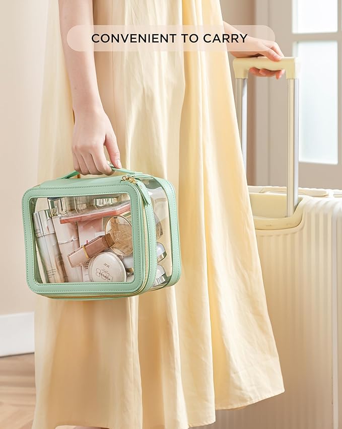 HBlife Clear Makeup Bag Organizer, Portable Travel Toiletry Cosmetic Case for Women, Large Make Up Bag Makeup Train Case Transparent Storage Pouch with Handle(Green)