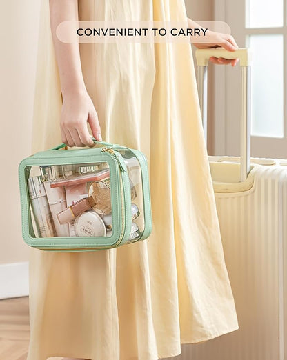 HBlife Clear Makeup Bag Organizer, Portable Travel Toiletry Cosmetic Case for Women, Large Make Up Bag Makeup Train Case Transparent Storage Pouch with Handle(Green)