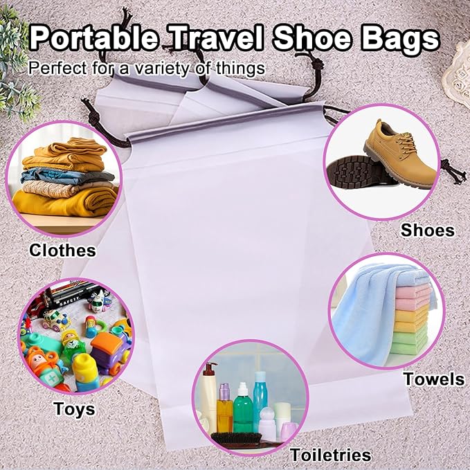 50 Pack Shoe Bags for Travel,Large Clear Shoes Storage Organizers Pouch with Rope for Men and Women,Transparent Travel Shoe Bags for Packing,Waterproof Drawstring Dust Bags Shoe Storage Bag