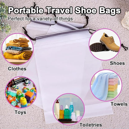 50 Pack Shoe Bags for Travel,Large Clear Shoes Storage Organizers Pouch with Rope for Men and Women,Transparent Travel Shoe Bags for Packing,Waterproof Drawstring Dust Bags Shoe Storage Bag