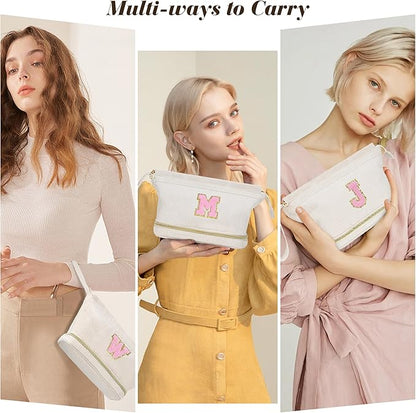 Makeup Bag for Girls Gift, Personalized Christmas Gifts Initial Women Makeup Bag for Travel, Double Layer Cosmetic Bag with Brush Organizer Preppy Make up Bag for Teen Girl Trendy - C