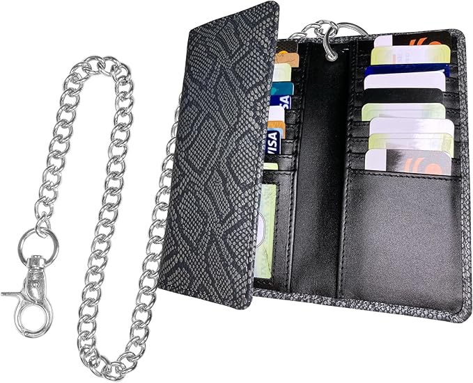 IBRO VINTAGE Motorcycle Chain Wallet for Men – Premium Cowhide Leather, RFID Tri-Fold Biker Wallet with Heavy Duty Chain for Bikers Truckers & Hunters, Credit Card Money Organizer Long Wallet