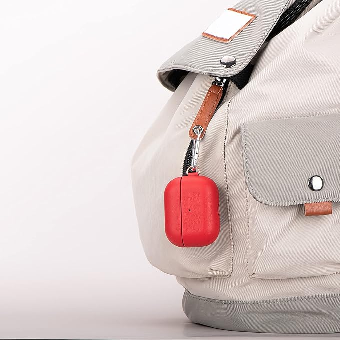 Lopie Leather Case with Keychain for AirPods Pro, Portable Real Leather AirPods Pro Case Cover for Woman - Red