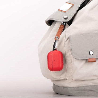 Lopie Leather Case with Keychain for AirPods Pro, Portable Real Leather AirPods Pro Case Cover for Woman - Red