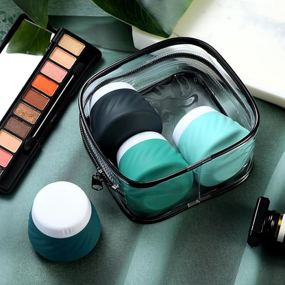 Gemice Silicone Cream Jars TSA Approved Travel Size Containers with Clear Bag, Leak-proof Travel Accessories with Lid for Cosmetic Face Body Hand Cream (4 Pack)