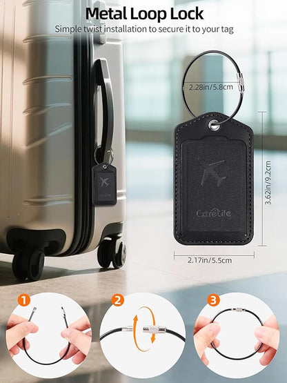 Luggage Tags, Works with Apple Find My, Leather Luggage Tag for Suitcases, Travel Tags, Bag Tag for Backpacks, Suitcase Tag with Privacy Flap, Anti-Lost Smart Luggage Tracker, Travel Essentials, Black