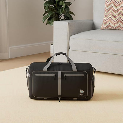 Bago Large Foldable Duffel Bags for Traveling Women & Men - 120L Packable Duffle Bag for Travel with Shoe Compartment - Water Repellant, Heavy Duty, Lightweight Folding & Collapsible (Black)