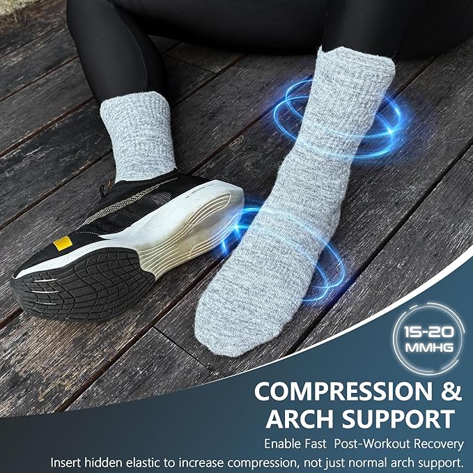 Mohair Wool Compression Running Socks 3 Pairs Anti-Blister Crew Socks Moisture Wicking Target Cushion Athletic Hiking Socks