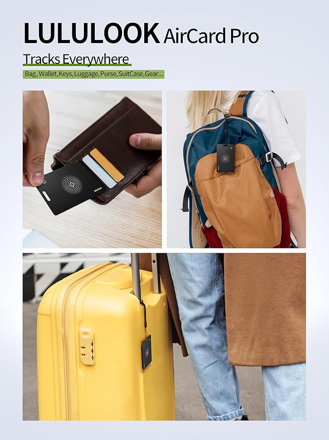 LULULOOK Wallet Tracker Card, 0.07in Ultra Slim Airtag Card Works with Apple Find My (iOS Only), Wireless Rechargeable IP68 Waterproof GPS Smartcard Tracker for Wallet Passport, 3Pack