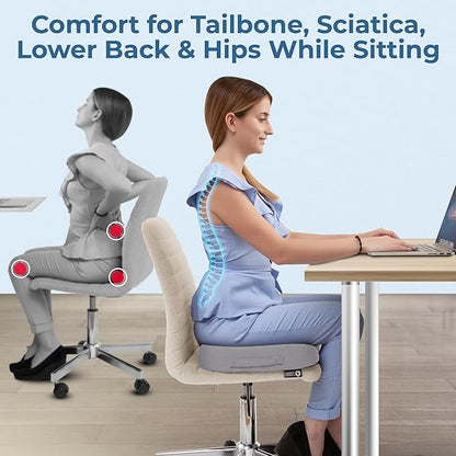 5 STARS UNITED Seat Cushion for Tailbone Pain Relief – Memory Foam Cushion for Coccyx, Hip, Hemorrhoid, Sciatica & Post-Surgery Recovery – Wheelchair, Car, Desk, Gaming & Office Chairs, L Gray