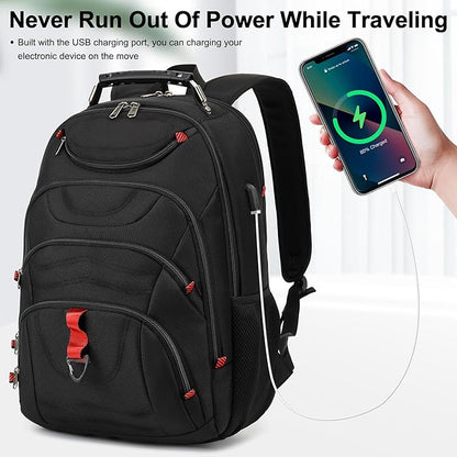 Boavan Laptop Backpack for men, 17.3 inch Laptop Bag with USB Port, Waterproof Travel Work Backpack Purse, Anti-Theft Teacher Nurse Doctor Casual Bookbags Office Business backpack ，Black