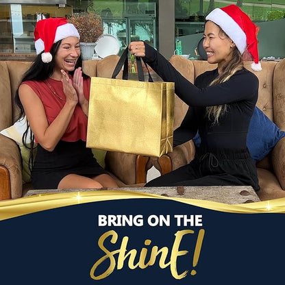 Nush Nush Shiny Gold Gift Bags Bulk – Set of 60 Reusable Gold Gift Bags With Handles - Perfect Goodie Bags Christmas Gifts, Birthday Party Favors, Small Business, Events, Weddings - 13Wx5Dx11H Size