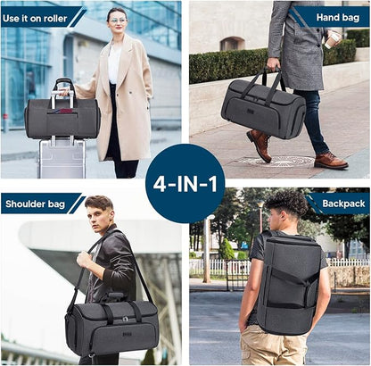 Garment Bags for Travel 58L Garment Bags Duffle Bag for Travel Convertible Carry On Garment Duffle Bag 4 in 1 Foldable Suit Bag with Shoes Compartment for Men Women Weekender，Dark Grey
