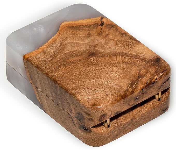 RWA Slim Engagement Ring Box for Proposal – Unique Wedding Ring Holder & Jewelry Display Case – Travel Jewelry Organizer, Ring Bearer Box, Proposal Gift, Wedding Ring Box for Ceremony, FLIP white elm