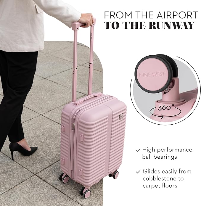 Nine West Suvi 20" Inch Smart Carry On Luggage with Wheels, Hardshell Suitcase with Cup Holder & USB Port for Charging, Airline Approved Cabin Bag Muted Lilac