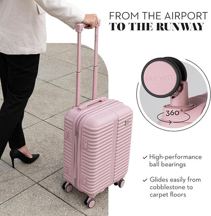 Nine West Suvi 20" Inch Smart Carry On Luggage with Wheels, Hardshell Suitcase with Cup Holder & USB Port for Charging, Airline Approved Cabin Bag Muted Lilac