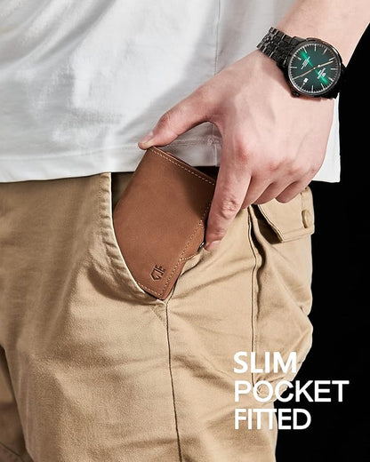 Men's Slim Wallet, Brown 3.0, 100% Full Grain Leather, RFID Protected, Airtag Wallet Holder, 3" L x 4" W x 0.8" H