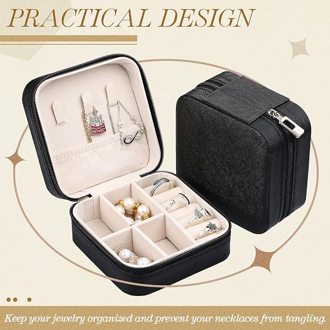 Yinkin 12 Pcs Mini Travel Jewelry Case Bridesmaid Proposal Gift Boxes, Small PU Leather Earring Organizer, Bulk Travel Accessories Portable Jewelry Holder(Black)