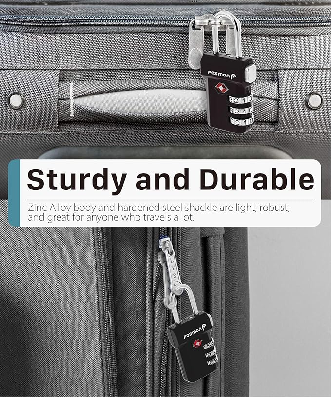 Fosmon TSA Approved Luggage Locks, Suitcase Travel Lock with Push Release Button for Extra Security, 3 Digit Combination Padlock for Gun Case Backpack Zipper Anti Theft Gym Locker - Black, 3 Pack