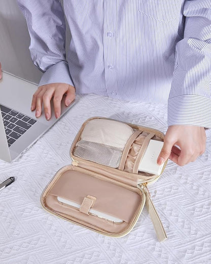 BAGSMART Electronic Cord Cable Organizer Travel Bag Case, Double Layers Tech Electronic Bag, Essentials for Charger, Cable, Phone, Flash drive, Beige