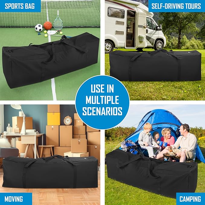 52" Sports Duffle Bag - 163L Extra Large Travel Duffel Luggage Bag with Upgrade 2-way Lockable Zippers, Durable & Water Resistant (52" Black)