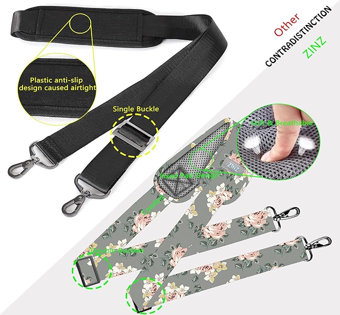 ZINZ 79 inch Shoulder Strap, Extra-thick Fixed Cushion Pad and Dual Clasps Universal Replacement Strap with Metal Swivel Hooks for Laptop Bags, Luggage Bags, Camera, Crossbody (200cm,Light Rose)