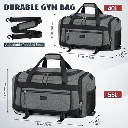 IGOLUMON Gym Bag for Men 40L Sports Duffel Bags Gym Duffle Bag Women with Shoe Compartment & Wet Pocket Water Resistant Travel Duffel Bag Lightweight Weekender Overnight Bag Gray