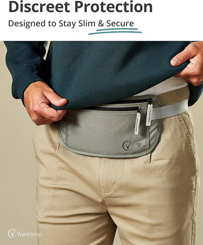 Vantamo Money Belt with RFID For Men & Women, Hidden Passport Holder for Travel, 2 Compartment Travel Fanny Pack for Women Anti Theft