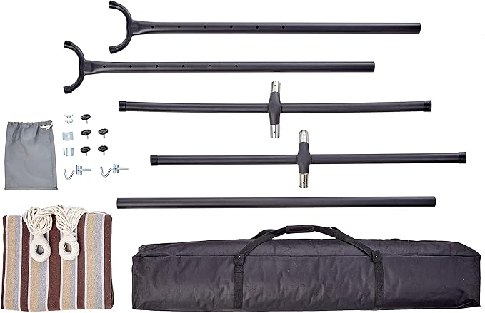 Amazon Basics Double Hammock with 9-Foot Space Saving Steel Stand and Carrying Case, 450 lb Capacity, Cream Wave, 110x47x43 inches