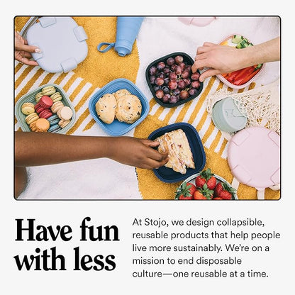 STOJO Collapsible Water Bottle – Denim Blue, 20oz / 592ml - Leak-Proof Reusable Silicone Travel Cup for Hot & Cold Drinks - Microwave & Dishwasher Safe