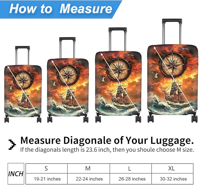 Luggage Cover Protector for 26-28 Inch Suitcases, TSA Approved Elastic Travel Suitcase Covers, Anti-Scratch Washable Luggage Sleeve for Carry On & Checked Bags, Compass Navigation