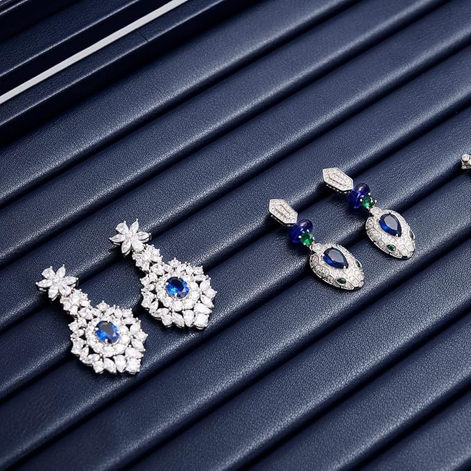 Oirlv Premium Blue Leather Rings Earrings Organizer Tray with Clear Lid Jewelry Display Box with Acrylic Lid Stackable Jewelry Box Drawer Inserts