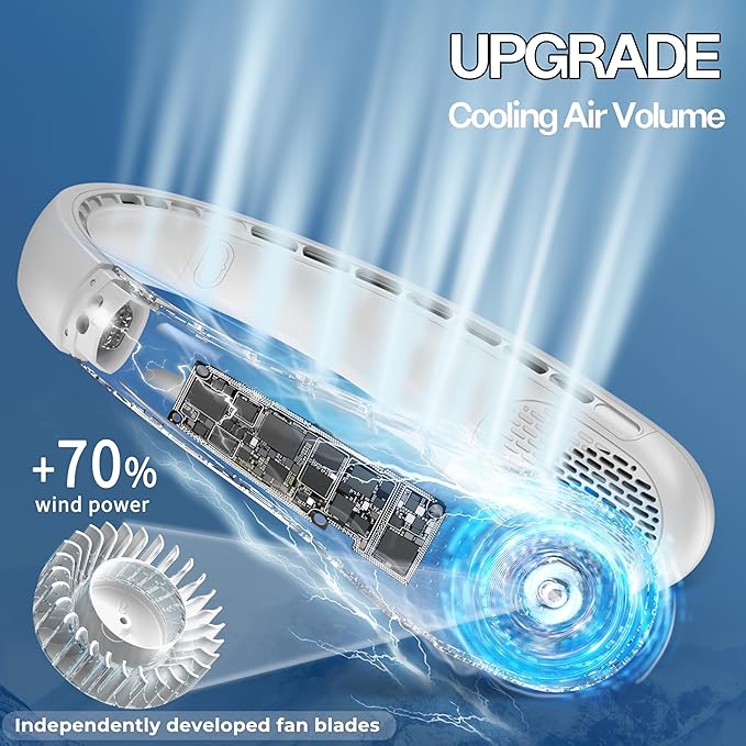 KIDEE Neck Fan, Portable Fan, Neck Fans Rechargeable, Upgraded LED Display, 4000 mAh Battery Operated, 3 Speeds Adjustable Personal Wearable Fan, Gifts for Women Men, Pearl White