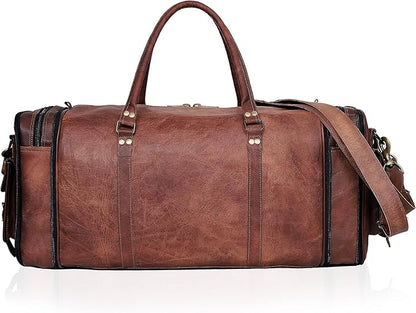 Leather Handmade Vintage Travel Luggage 32 Inch Leather Duffle Bag for Men and Women Gym Sports Bags Weekender Travel Overnight Carry On Duffel Bag Gift For Men (34 inch)