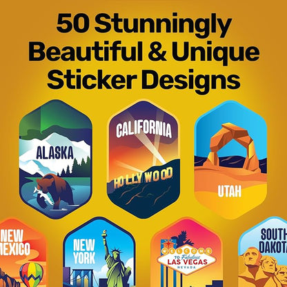 LET'S WANDER 50 States Water Bottle with Waterproof Stickers - 32oz Leakproof Insulated Stainless Steel with Straw - States of the USA Gift Bottle (Blue)