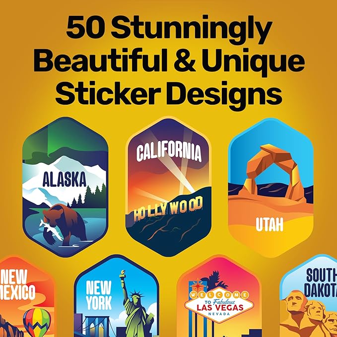 LET'S WANDER 50 States Water Bottle with Waterproof Stickers - 32oz Leakproof Insulated Stainless Steel with Straw - States of the USA Gift Bottle (Blue)