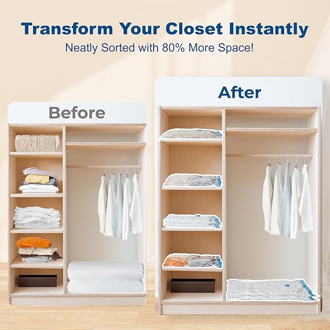 HOUSE DAY 10 Small Vacuum Seal Bags For Clothing Travel, 80% Space Saving Travel Vacuum Bags with Electric Pump, Vacuum Storage Bags For Clothes, Bedding, Moving, Camping, Toys, Storage & Organization