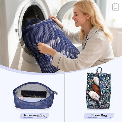 Veken 11 Set Compression Packing Cubes for Travel Essentials,Compressible Expandable Large Luggage Suitcase Organizer Bags for Clothing,Durable Space Saver Storage Bags(Dark Blue Floral)