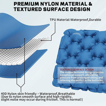 EULANT Inflatable Seat Cushion Lightweight Compact Stadium Seat Pad Camping Travel Air Seat Cushion for Airplane Hiking Bleachers Office Home Sports Events(Blue)